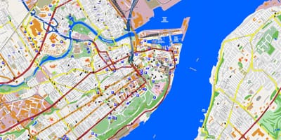 வரைபடம் கியூபெக் நகரம் மற்றும் சுற்றியுள்ள பகுதியில்
